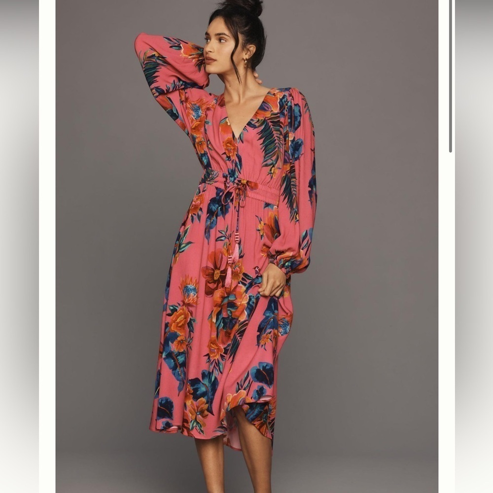 FARM RIO Long Sleeve Printed Midi Dress - Size Small - NWT - Picture 1 of 8